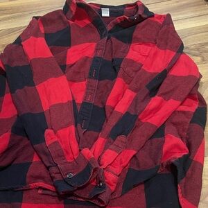 Red and Black Plaid Button-Up Shirt
